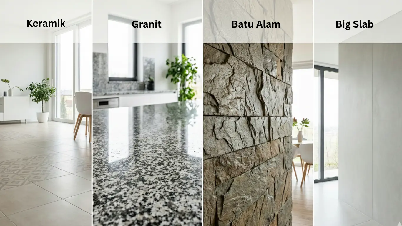 perbedaan keramik, granit, batu alam, dan big slab