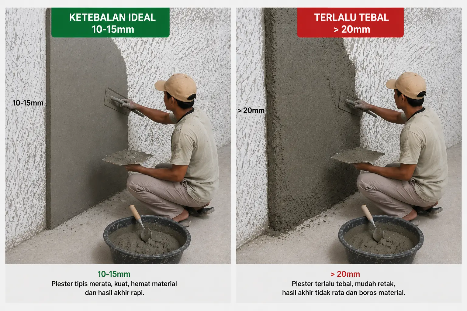 Plester tipis vs plester tebal