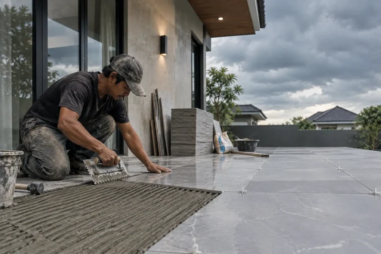 pasang keramik saat hujan